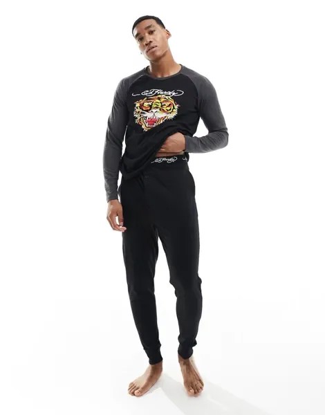 Длинная черно-серая пижама Ed Hardy Eakers