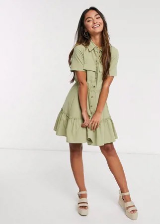 Платье-рубашка шалфейно-зеленого цвета QED London-Зеленый