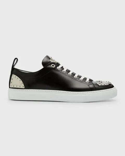 Мужские кожаные низкие кеды с металлическими бляшками Moschino, цвет Black Multi