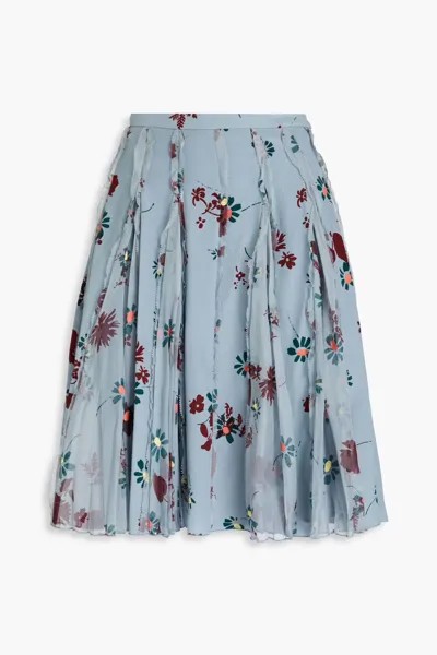 Мини-юбка из шелкового крепдешина с цветочным принтом Valentino Garavani, голубое небо