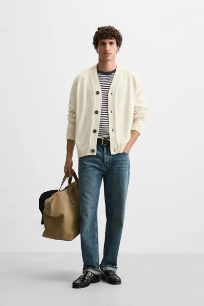 Кардиган с контрастными пуговицами ZARA, экрю