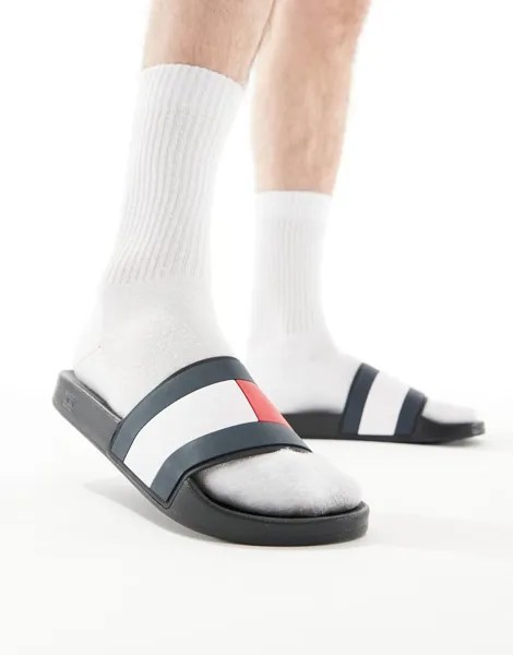 Черные резиновые сандалии Tommy Hilfiger с флагом