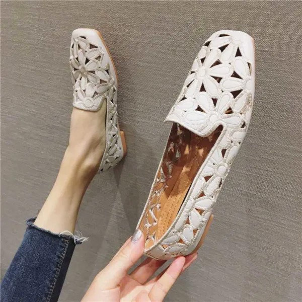 2022 Новый квадратный носок Летняя обувь для женщин Вышивка Дизайнерская обувь Soft Slipon Loafers Moccasin Leisure Женские балетки