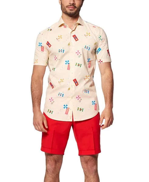 Мужская рубашка с короткими рукавами и рисунком Beach Life OppoSuits, тан/бежевый