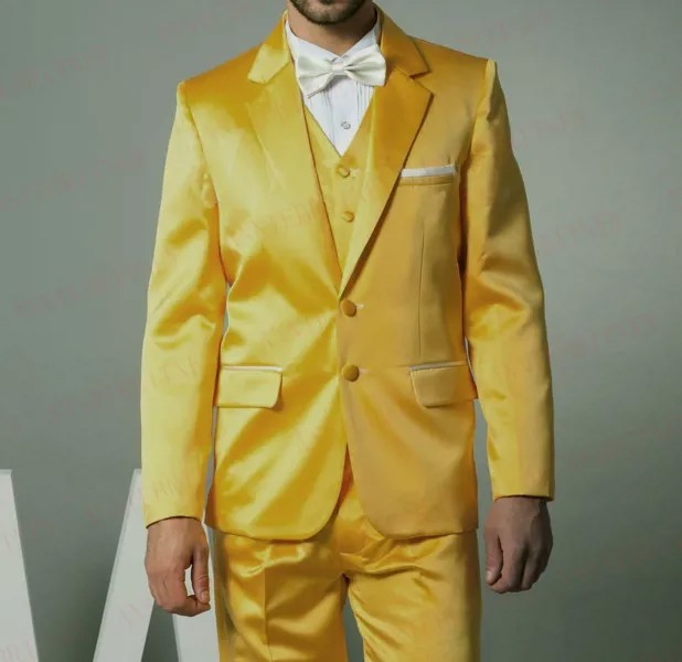 ANNIEBRITNEY новейший дизайн итальянский желтый атласный Мужской Костюм приталенный формальный костюм для жениха смокинг под заказ большой разм...