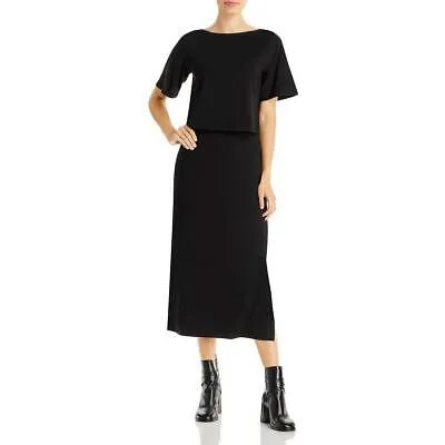Theory Женское черное платье прямого кроя из хлопка пима с баской чайной длины S BHFO 1117