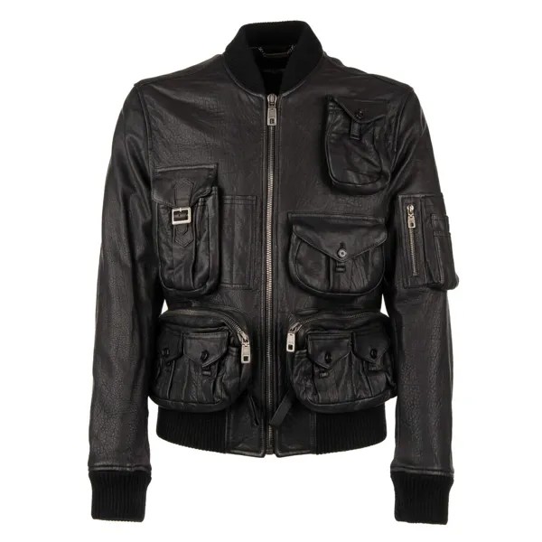 DOLCE - GABBANA Универсальная кожаная куртка в стиле милитари с множеством карманов за 7,500 долларов США, черная 11224