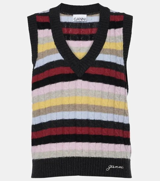 Полосатый жилет из шерстяной смеси, вязанный косами Ganni, цвет multicolour