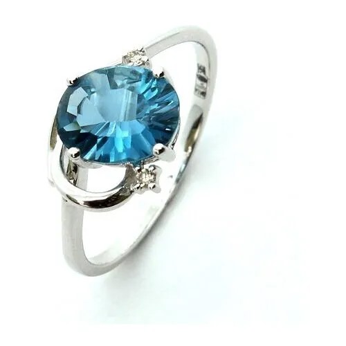 Кольцо Diamond Prime, белое золото, 585 проба, бриллиант, топаз, размер 17.5, голубой