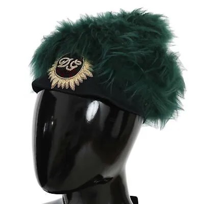 DOLCE - GABBANA Шапка Зеленая меховая шапка-клош с вышитым логотипом DG s. 56 / С Рекомендуемая розничная цена 1630 долларов США.