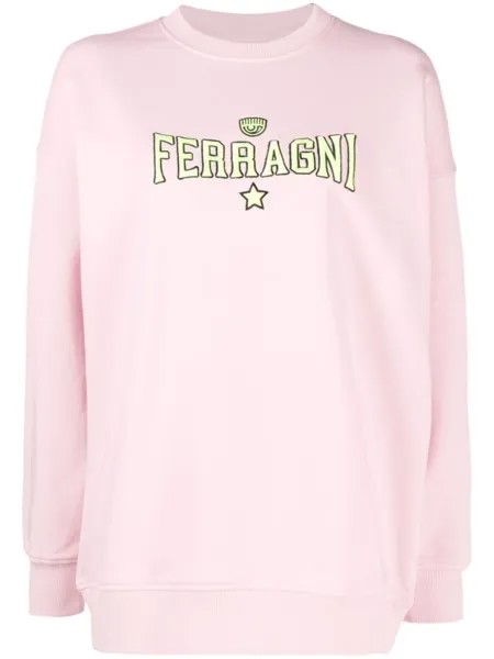 Chiara Ferragni толстовка с вышитым логотипом, розовый