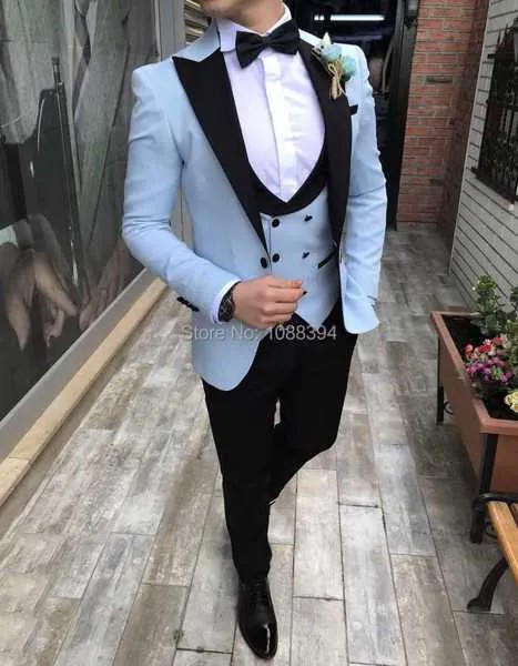 Костюм Homme Mariage 2019, двубортный жилет, костюмы, небесно-голубой свадебный смокинг для жениха, мужские костюмы, блейзер для выпускного вечера, 3 предмета