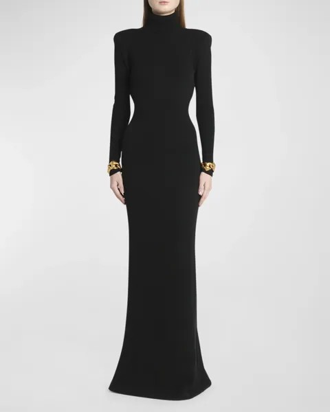 Платье макси из мягкого кашемира с высоким воротником и открытой спиной TOM FORD, цвет Black