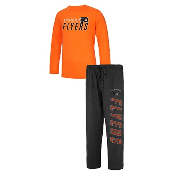 Мужской комплект для сна с длинными рукавами и брюками Concepts Sport, черная/оранжевая футболка Philadelphia Flyers Meter