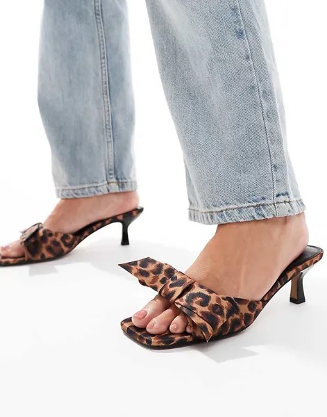 ASOS DESIGN – Hyphen – Мюли с бантом, средним каблуком и леопардовым принтом