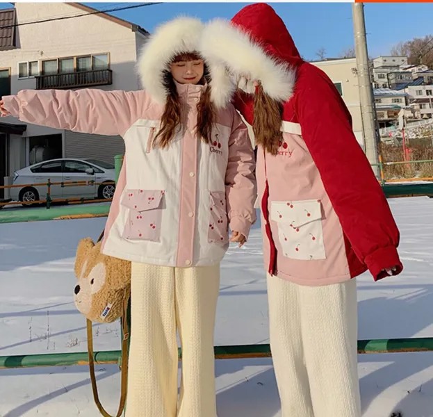 Японские милые топы для девочек, розовое утепленное пальто в стиле 