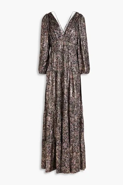 Ярусное платье макси Glady из джерси с металлизированным принтом пейсли Ba&Sh, древесный уголь