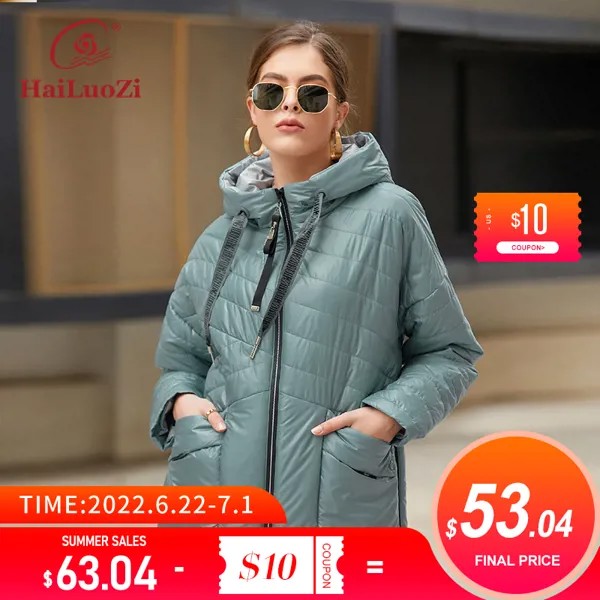 HaiLuoZi 2022 весна осень Женская куртка с капюшоном теплое Женское пальто короткая женская парка высокое качество био хлопок Верхняя одежда 7083