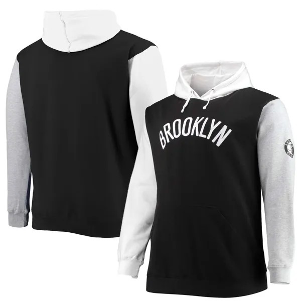 Мужской черный/белый фирменный пуловер с капюшоном Brooklyn Nets Big & Tall с двойным контрастом Fanatics