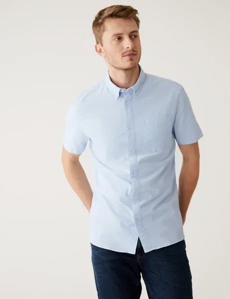 Оксфордская рубашка из чистого хлопка Marks & Spencer, светло-синий