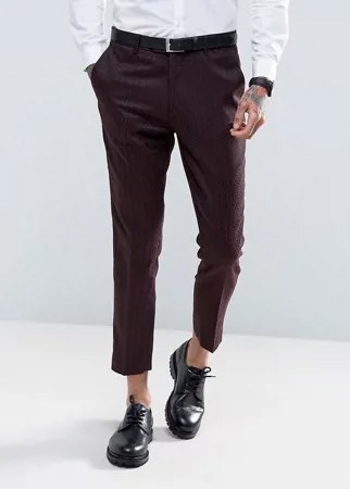 Бордовые узкие брюки укороченного кроя с геометрическим принтом Gianni Feraud-Красный