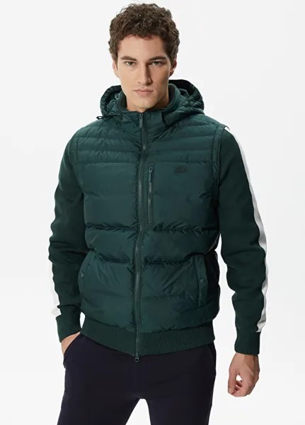 Зеленое стеганое мужское пальто с капюшоном Lacoste