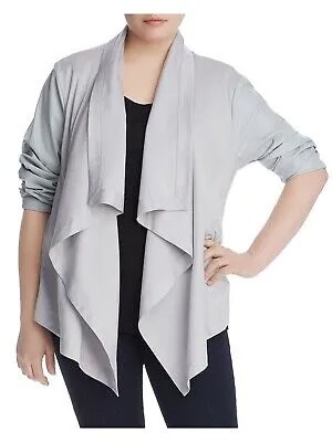 Женский серый драпированный пиджак BAGATELLE с длинными рукавами и открытой передней частью Plus 3X