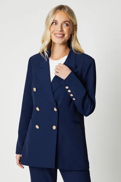 Двубортный удлиненный пиджак Petite Premium Wallis, темно-синий