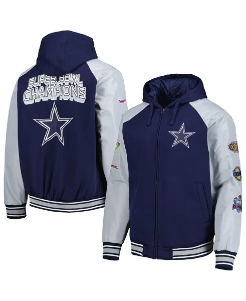 Мужская темно-синяя толстовка с молнией во всю длину реглан Dallas Cowboys 5X Super Bowl Champions Defender Varsity Raglan G-III Sports by Carl Banks