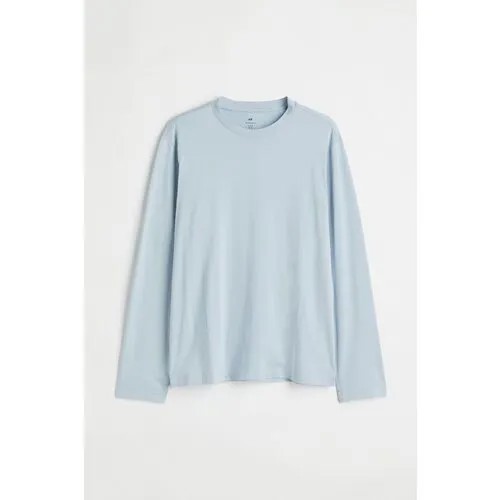 Лонгслив H&M, хлопок, однотонный, размер M, голубой