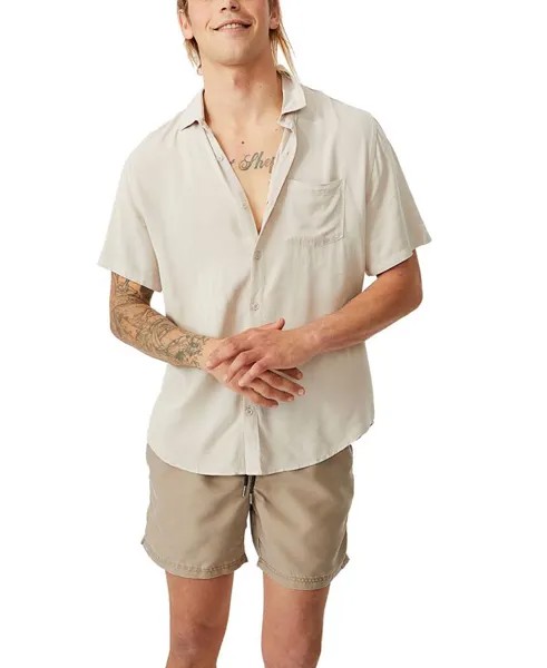 Мужская кубинская рубашка с коротким рукавом COTTON ON, тан/бежевый