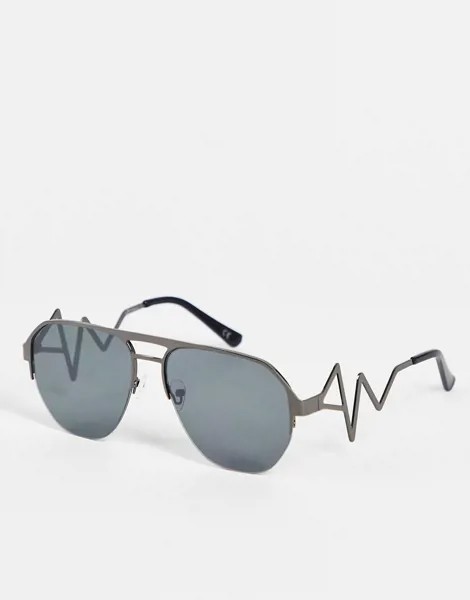 Солнцезащитные очки с отделкой на оправе и черными стеклами Jeepers Peepers-Серебряный