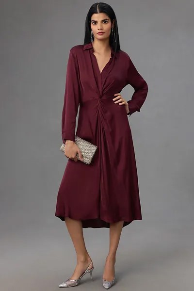 Платье миди Velvet by Graham & Spencer с длинными рукавами и воротником, красный