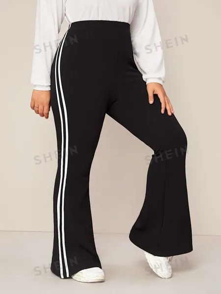 EZwear Расклешенные спортивные брюки с полосками по бокам, Большие размеры Shein, черный