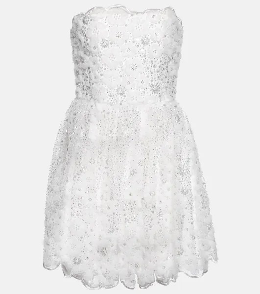 Украшенное мини-платье без бретелек SELF-PORTRAIT, белый