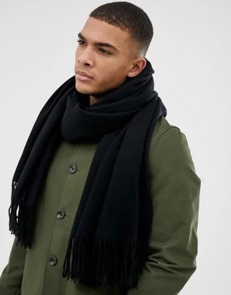 Черный шарф-накидка из 100% шерсти ASOS DESIGN-Черный цвет