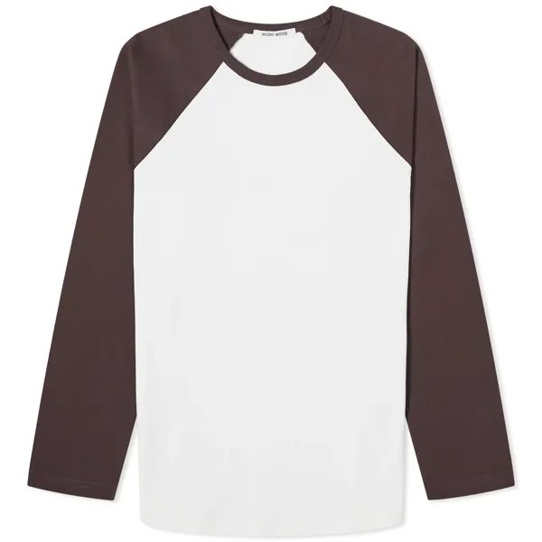 Лонгслив Wood Wood Long Sleeve Quinn Baseball, белый/коричневый