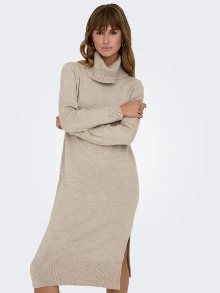 Платье ONLY Langes Rollkragen Strick Midi Pullover Dress ONLBRANDIE, коричневый