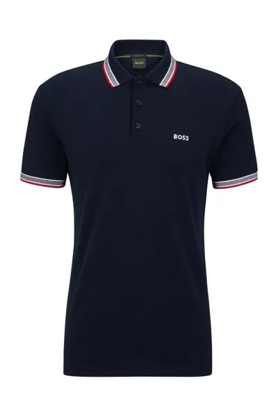 Мужская рубашка поло HUGO BOSS Paddy Regular Fit темно-синего цвета 50505600 400