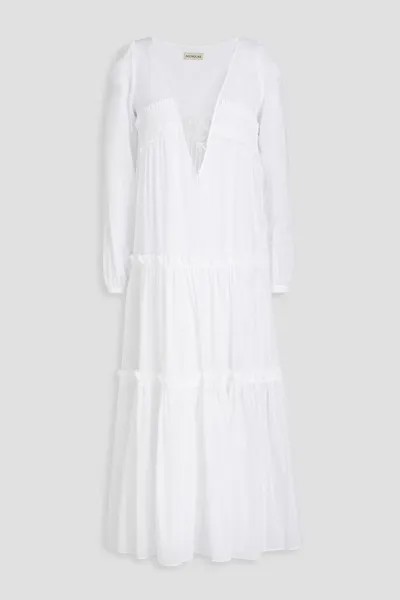 Платье миди Kalani из хлопка и смесового шелка с вуалью и сборками NICHOLAS, белый