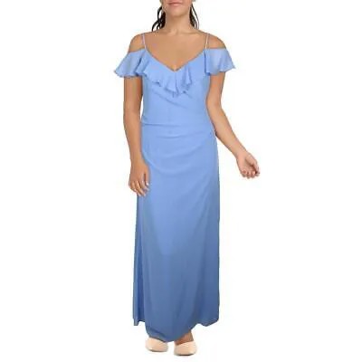 Женское синее вечернее платье макси с оборками Lauren Ralph Lauren 14 BHFO 0119