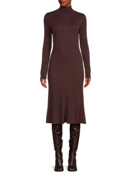 Платье миди рельефной вязки с воротником-стойкой и воротником-стойкой Donna Karan, цвет Mulberry