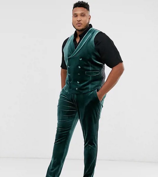 Зеленые бархатные супероблегающие брюки под смокинг ASOS DESIGN Plus-Зеленый