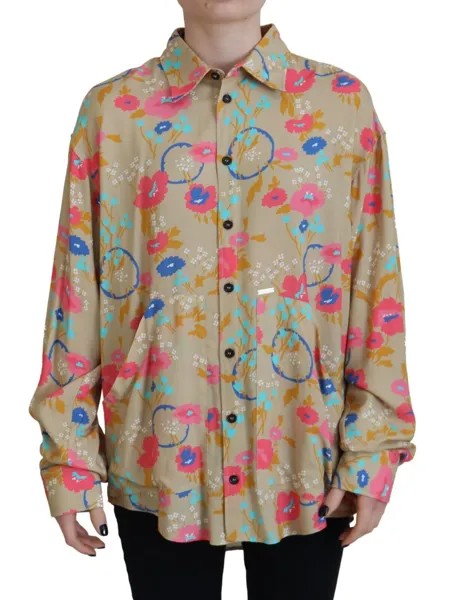 Рубашка DSQUARED2 Бежевая с цветочным воротником на пуговицах и длинными рукавами IT38/US4/XS 610usd