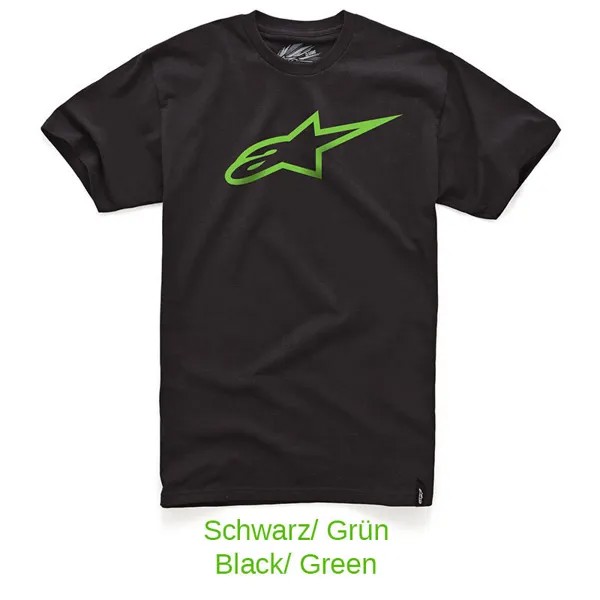 Нестареющая классическая футболка Alpinestars, черный/зеленый