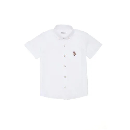Школьная рубашка U.S. POLO ASSN., прямой силуэт, на пуговицах, короткий рукав, без карманов, однотонная, размер 12-13 (152-158), белый