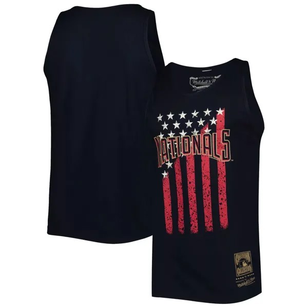 Мужская майка Mitchell & Ness Navy Washington Nationals Cooperstown Collection со звездами и полосками
