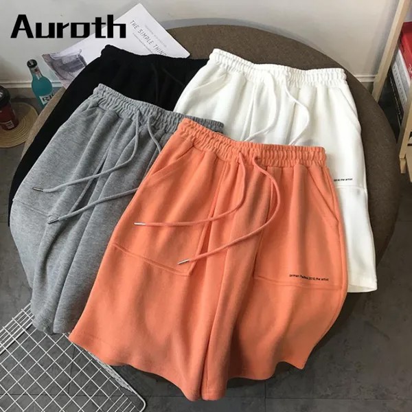 Auroth Летние шорты Женщины Повседневные свободные буквы Печать Drawstring Спортивные штаны Карман Широкие шорты для ног