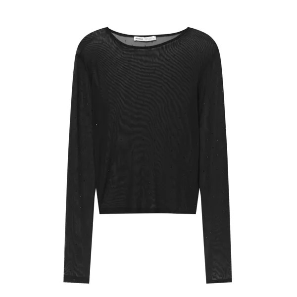 Лонгслив Pull&Bear Rhinestone-encrusted Tulle, черный