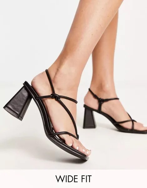 Черные босоножки на среднем каблуке с завязками Glamorous Wide Fit